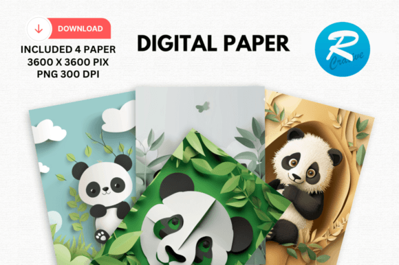 Download Watercolor Cute Panda Digital Paper - Paper Collection