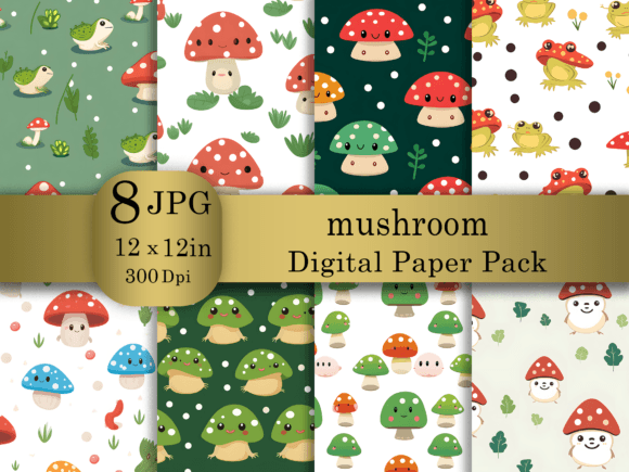 Download Cartoon Mushroom Digital Paper Pack - Paper Collection