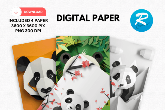 Download Watercolor Cute Panda Digital Paper - Paper Collection