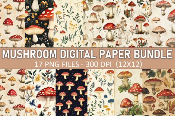 Download Vintage Mushroom Digital Paper Bundle - Paper Collection