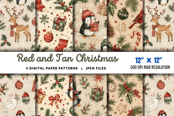 Download Red and Tan Christmas Digital Paper - Paper Collection