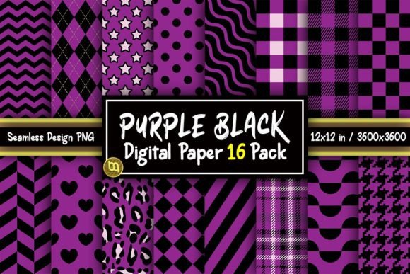 Download Purple &amp; Black Digital Paper 16 Pack - Paper Collection