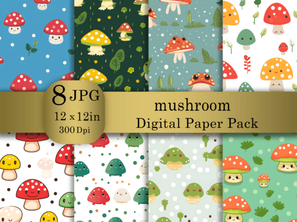 Download Cartoon Mushroom Digital Paper Pack - Paper Collection